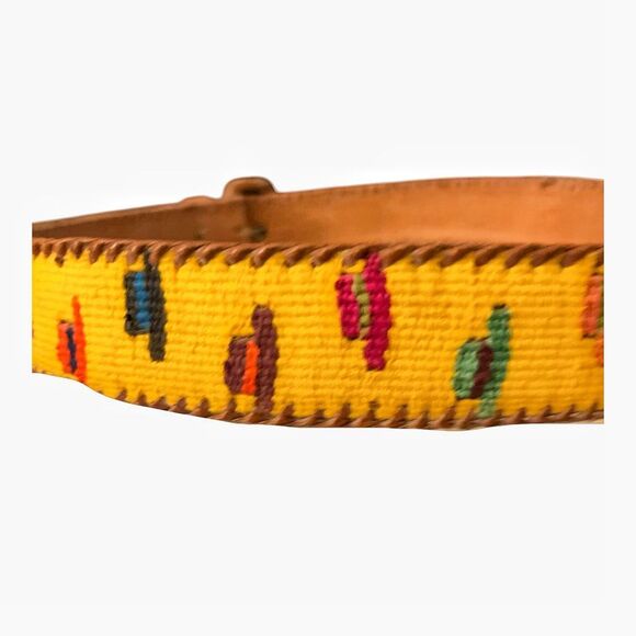 Hand Woven Yellow Guatemalan Adjustable Belt 38” - Picture 4 of 6